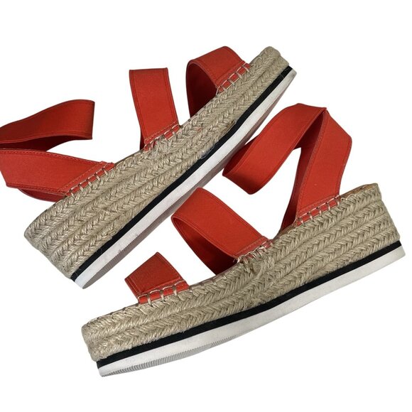 Dolce Vita Espadrille Sandals Womens 9 Platform Wedge Orange Coral Strap Slip On - Picture 5 of 10